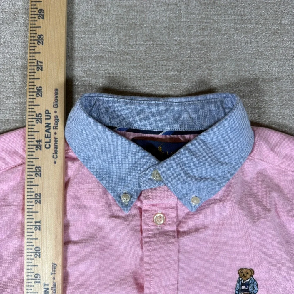 Ralph Lauren Oxford Shirt Boys L Pink Polo Bear L/S Button Down